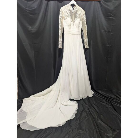 Justin Alexander Ivory/Nude Chiffon Bridal Gown NWT Size 10 Style 88140 - Picture 1 of 13